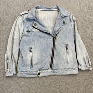 Gap 1969 Denim Jacket Women's Small Cotton Moto Biker Zippers Asymmetrical Vtg